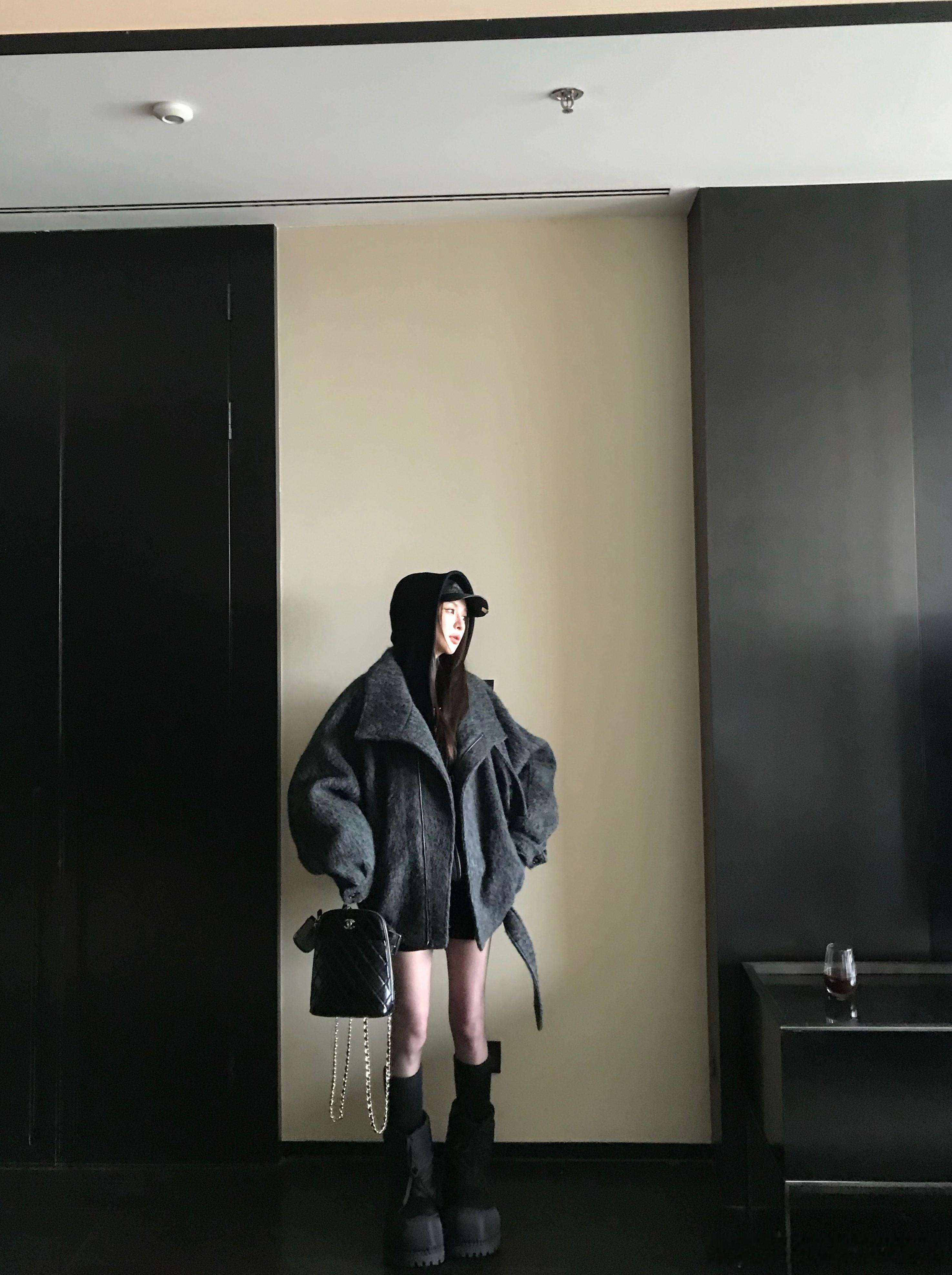 穿上就脱不下来的机车风羊毛外套[酷]oversize机车风版型藏肉显瘦 整体廓形