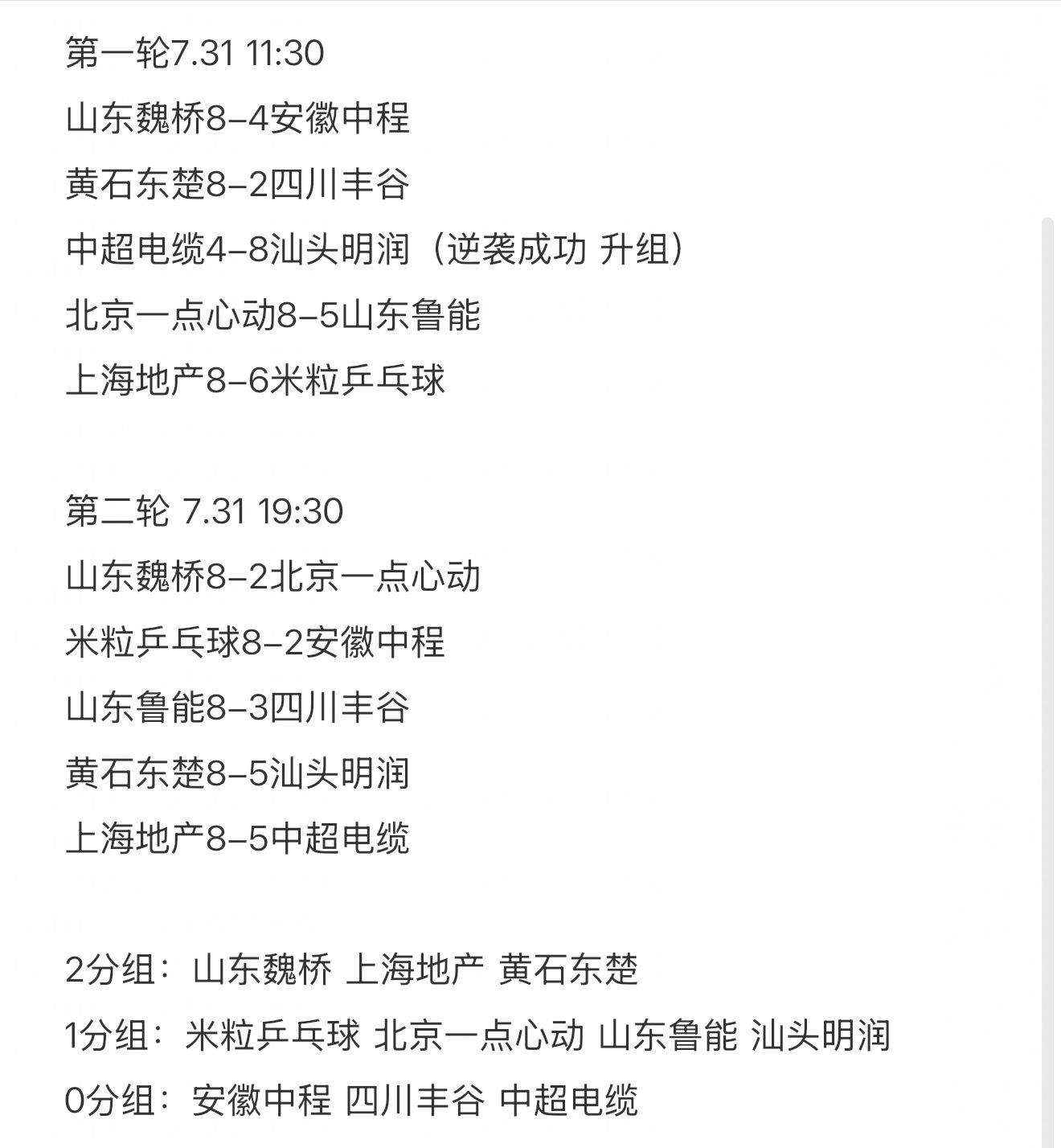 2026乒超联赛7.31男团积分赛成绩山东魏桥 上海地产 黄石东楚晋级总决赛 