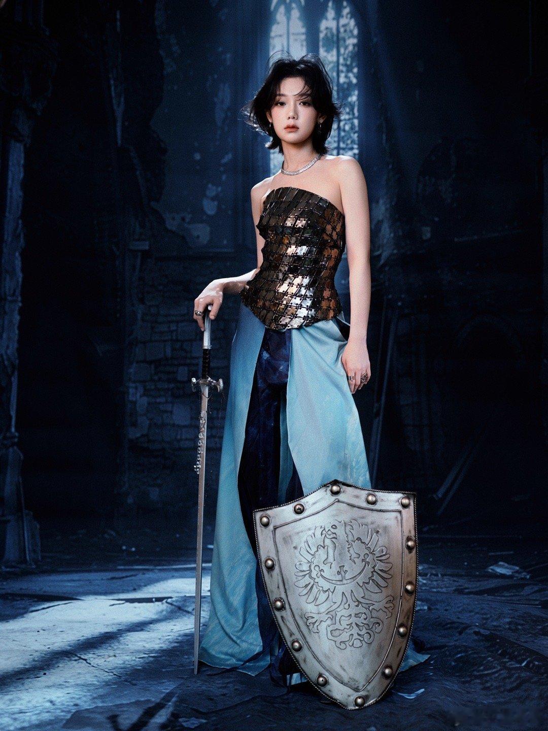 希林娜依高 女战士 跨年演唱会造型惊艳出圈，银蓝交织自带高光，流光质感衬得她灵动