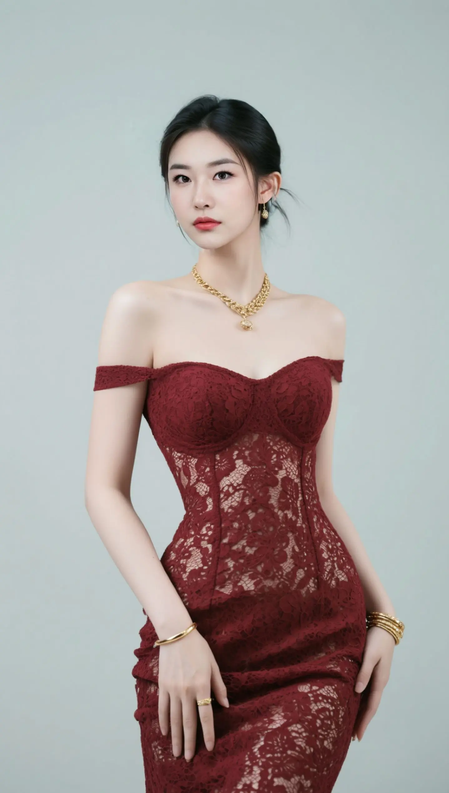 AI酒红蕾丝写真 ai创作