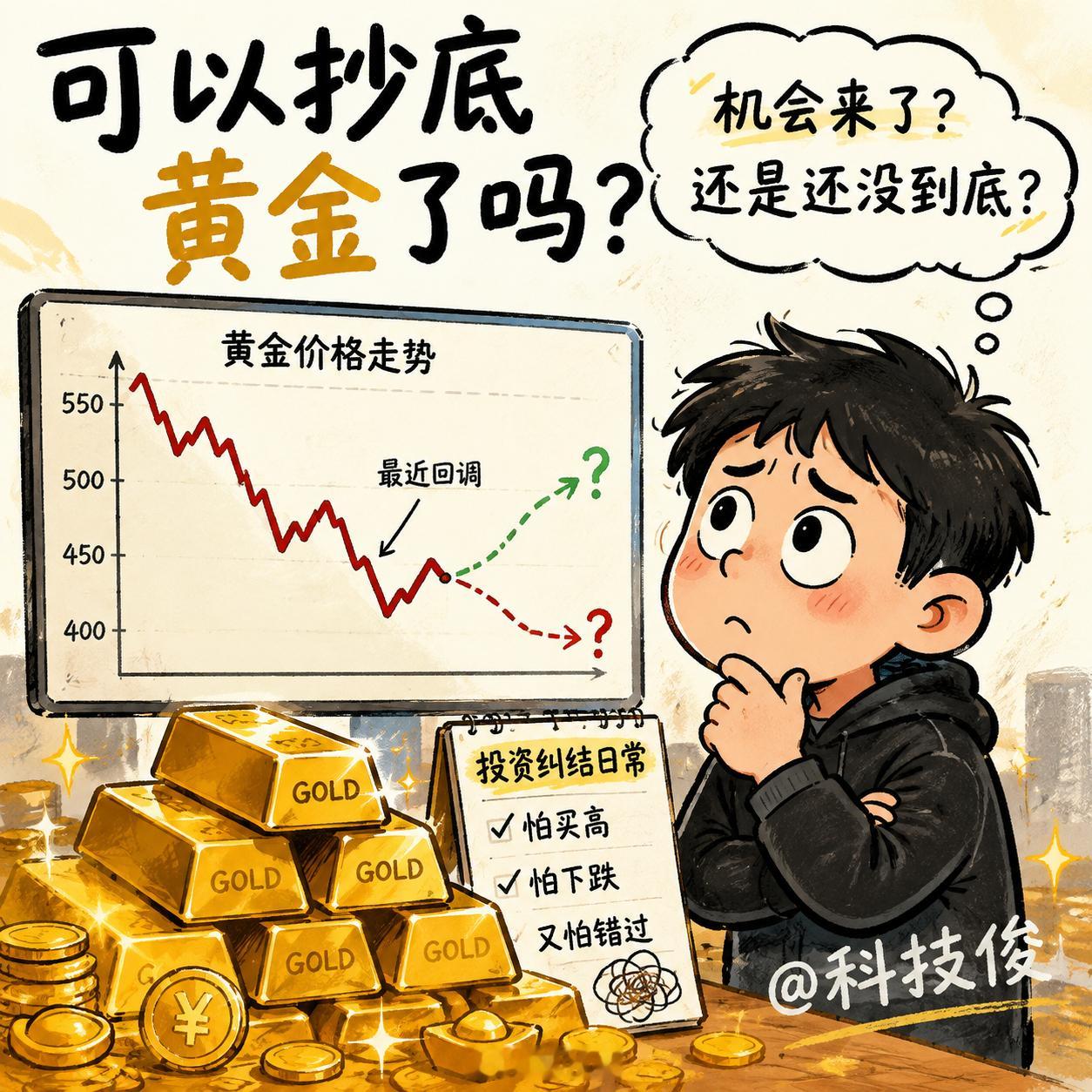 可以抄底黄金了吗黄金最近跌了一波，不少人开始心痒痒：是不是该上车抄底了？毕竟前面