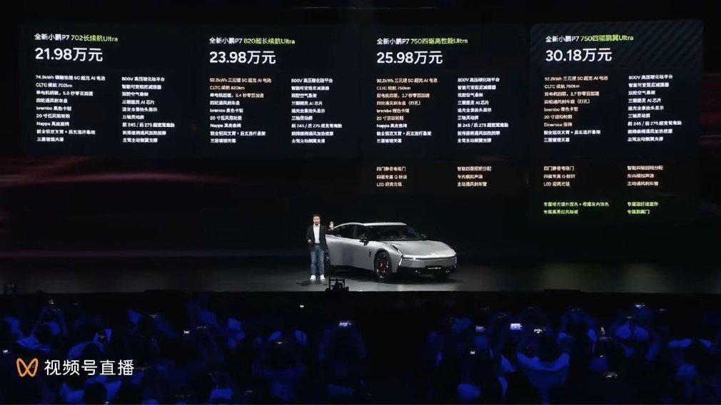 小鹏新P7价格21.98w～30.18w，中规中矩吧看重续航买23.98万clt