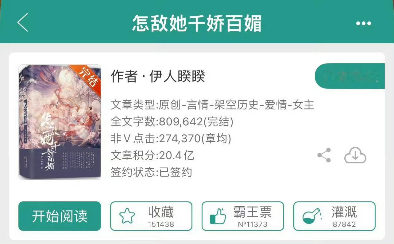 小说推荐：《怎敌她千娇百媚》 作者:伊人睽睽简评：心机女主vs腹黑男主，这本好看