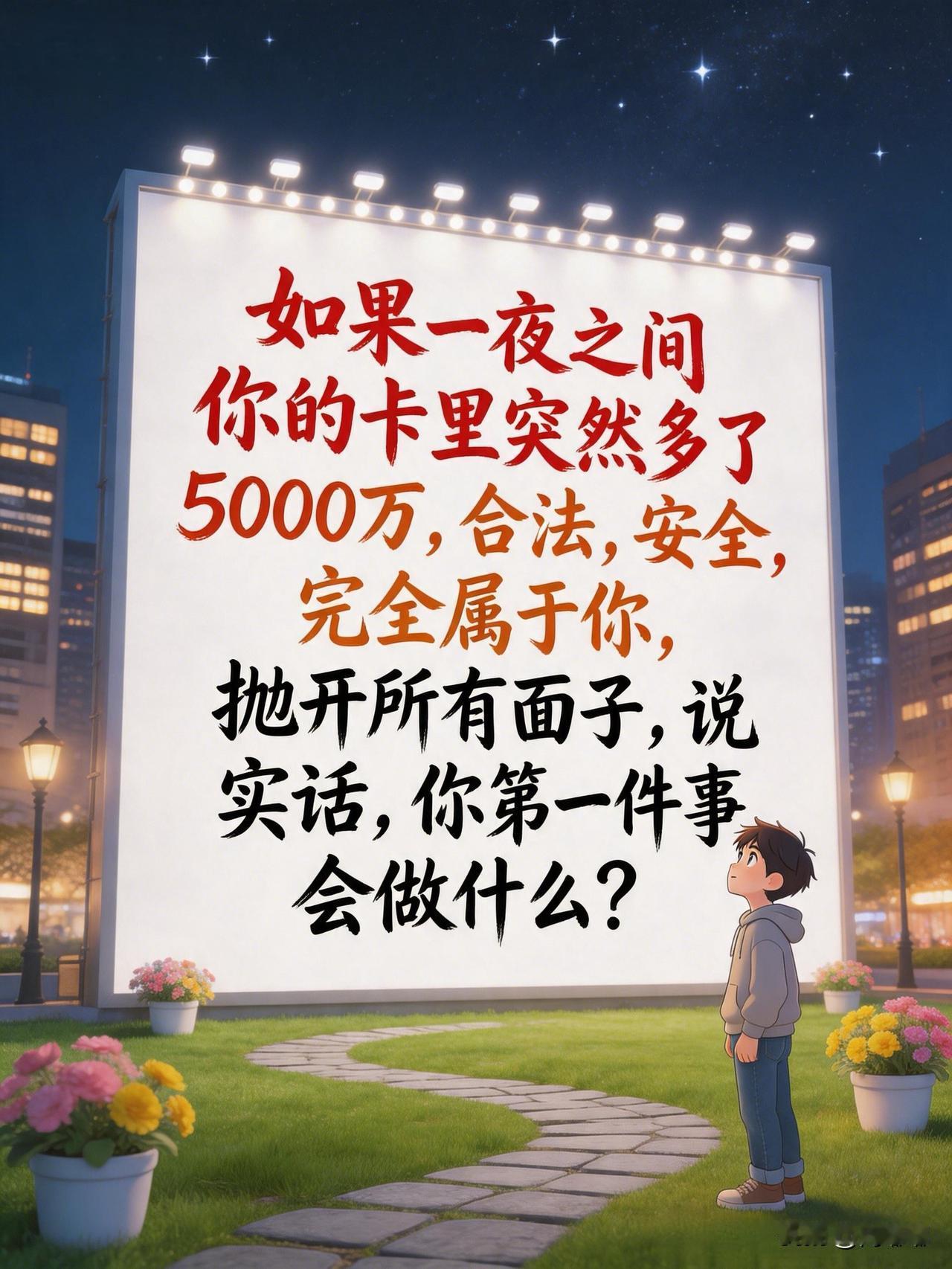 如果一夜之间你的卡里突然多了5,000万，合法，安全，完全属于你。抛开所有面子，