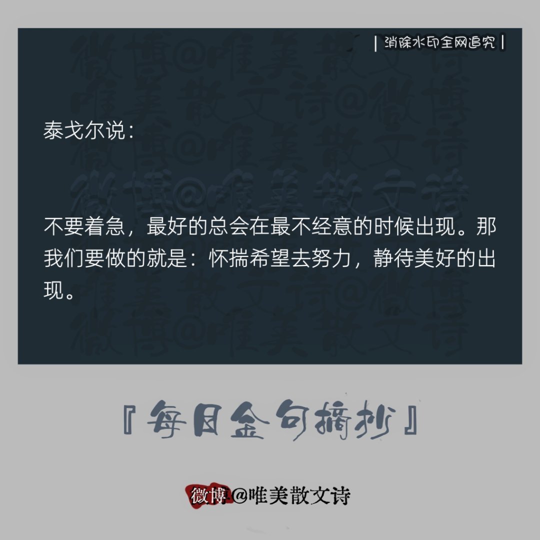 “泰戈尔说：不要着急，最好的总会在最不经意的时候出现…。 ” 