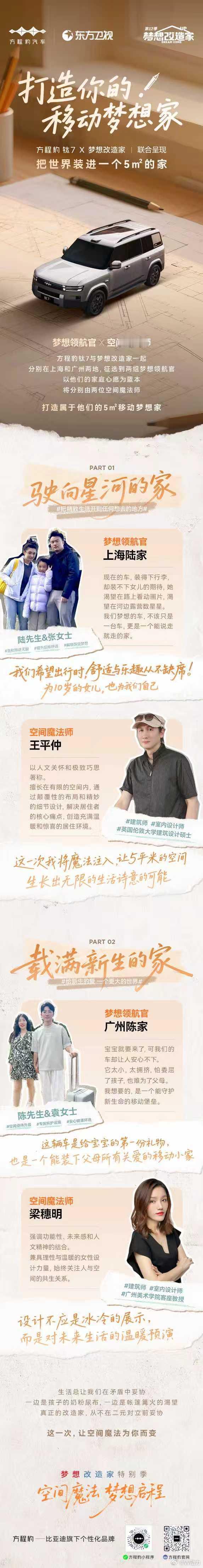 方程豹钛7 X 东方卫视梦想改造家两组「梦想领航官」描绘真实梦想两位「空间魔法师