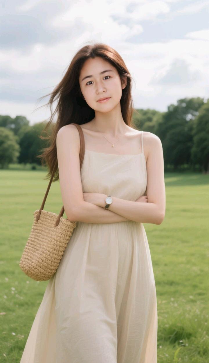 阳光明媚，她站在绿草地上。觉得女人最重要的是美貌还是人品 干净清新的日常穿搭