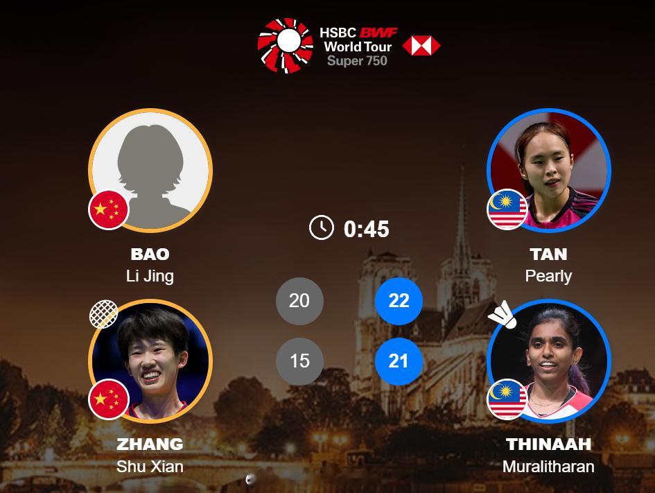 女双 1/8赛鲍骊婧 张殊贤 20-22 15-21 陈康乐 蒂娜2025年法国