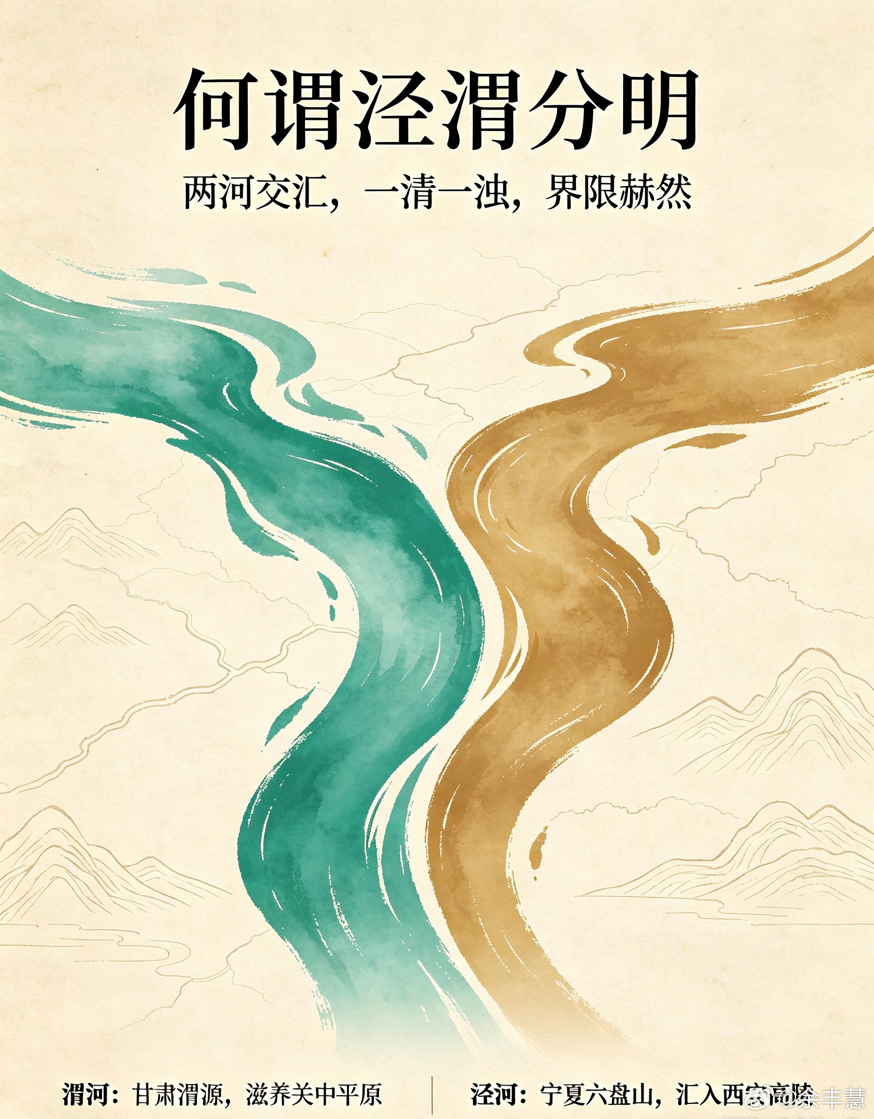来到古陈仓，读懂泾渭分明🌊渭河源自甘肃，滋养八百里秦川；泾河起于宁夏六盘山。两