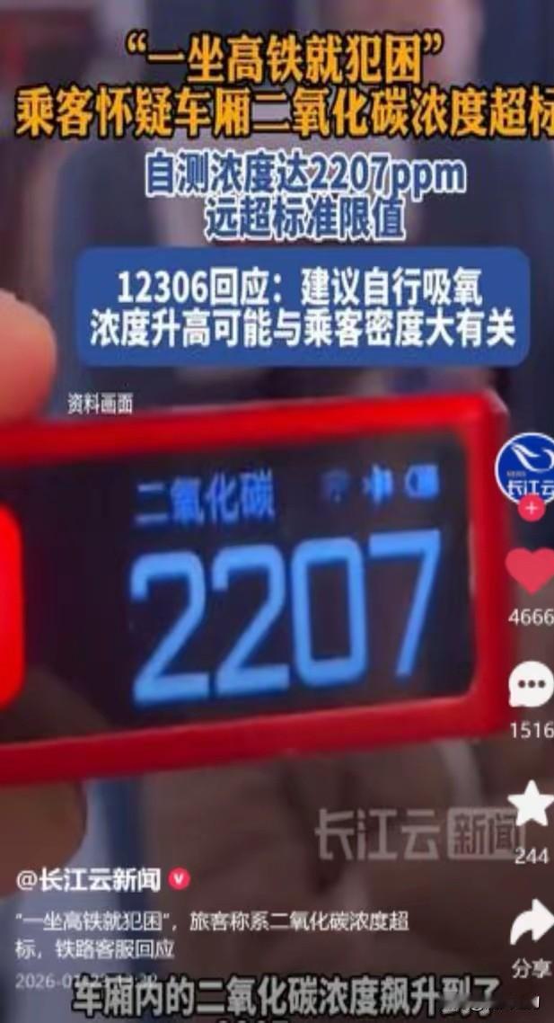 马上春节要来了，高铁出行一坐难求，你认为坐高铁易犯困是二氧化碳超标吗？应该是。