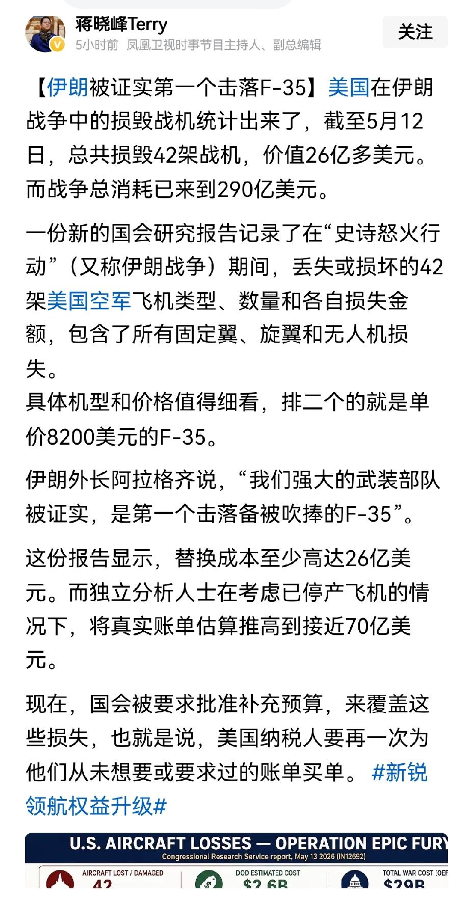 【伊朗被美国公布的战损证实成为第1个击落 F35隐形战机的国家】伊朗成首个击落F