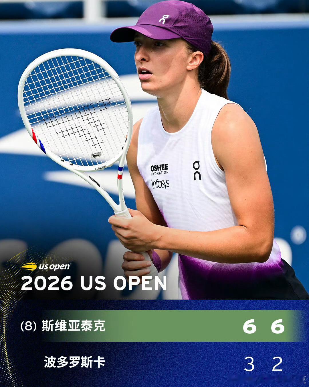 斯瓦泰克顺利过关斯瓦泰克直落两盘过关 美网2026女单第二轮，8号种子斯维亚泰克