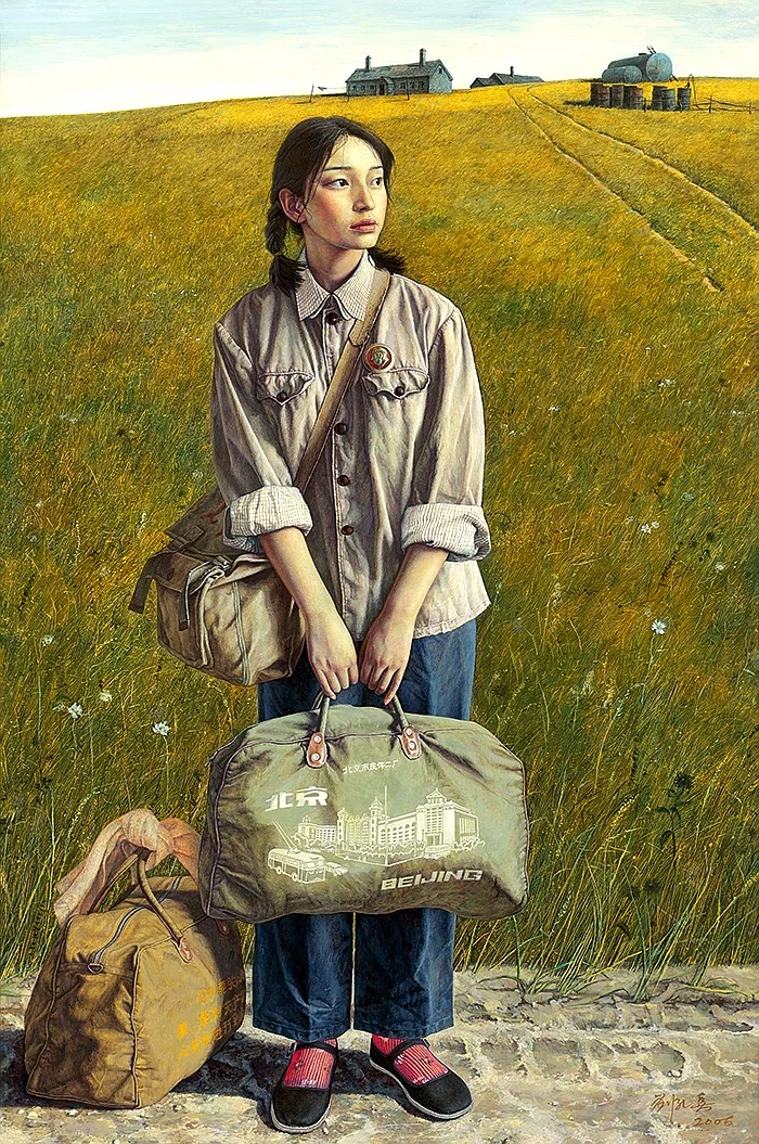 油画《探亲》，这💼有年代感，你们见过没