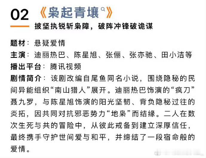 迪丽热巴、陈星旭的《枭起青壤》开始招商 ​​​