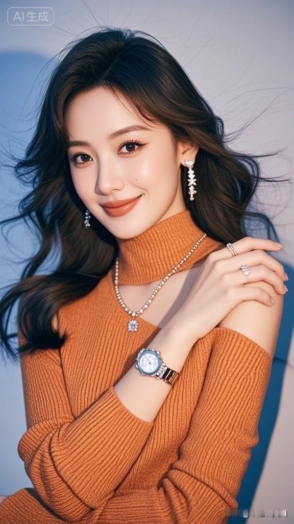 元气满满的橙色毛衣，甜美笑容，元气少女！😊✨