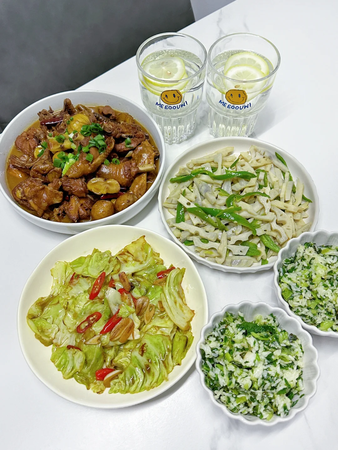 ✅晚餐分享｜板栗烧鸡➕手撕包菜➕青椒藕丝