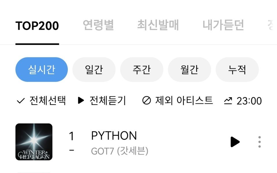 GOT7《PYTHON》登顶Genie实时榜 一位🎉 