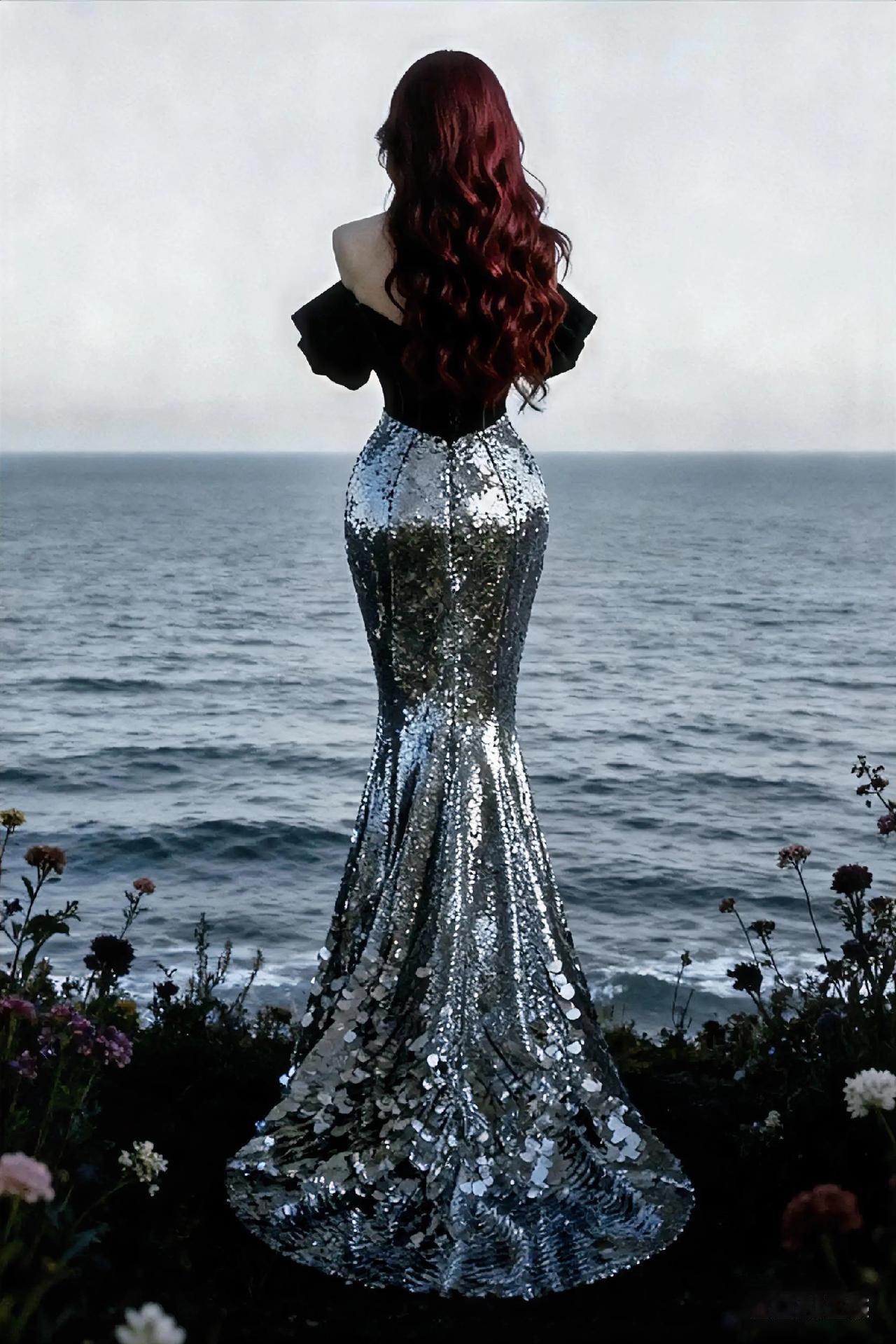 海边红发美人，银光闪闪长裙，浪漫海风拂面
梦幻红发少女 
红发美女写真 
红发女