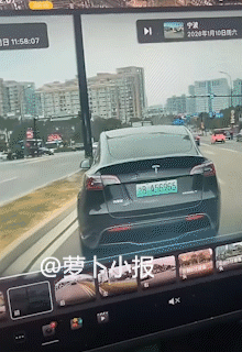 这辆不走寻常路的特斯拉，见杆就往上爬。
这是一段车载摄像视频，时间1月18日11