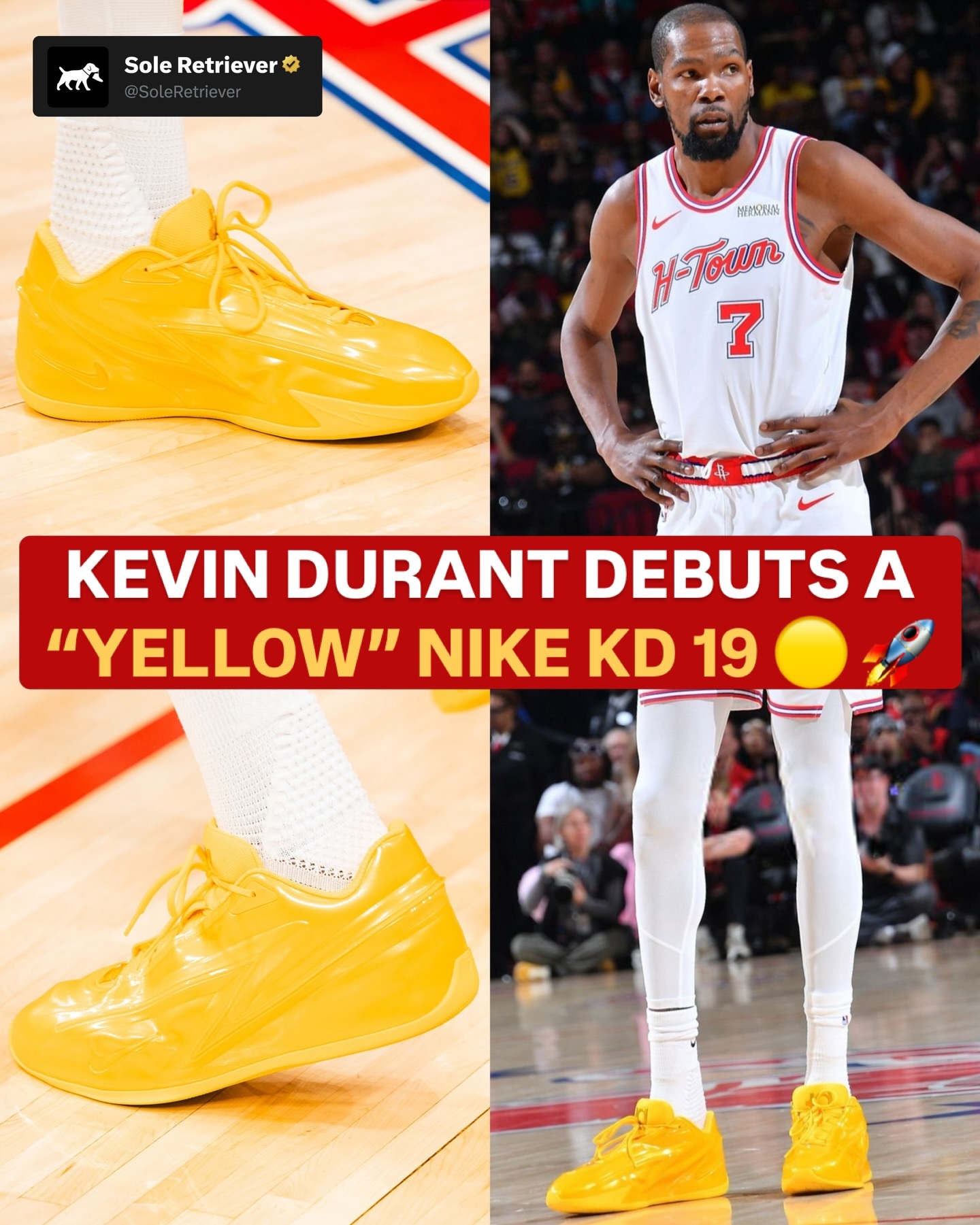 杜兰特上脚新配色的KD19，这是跟亮面过不去了？