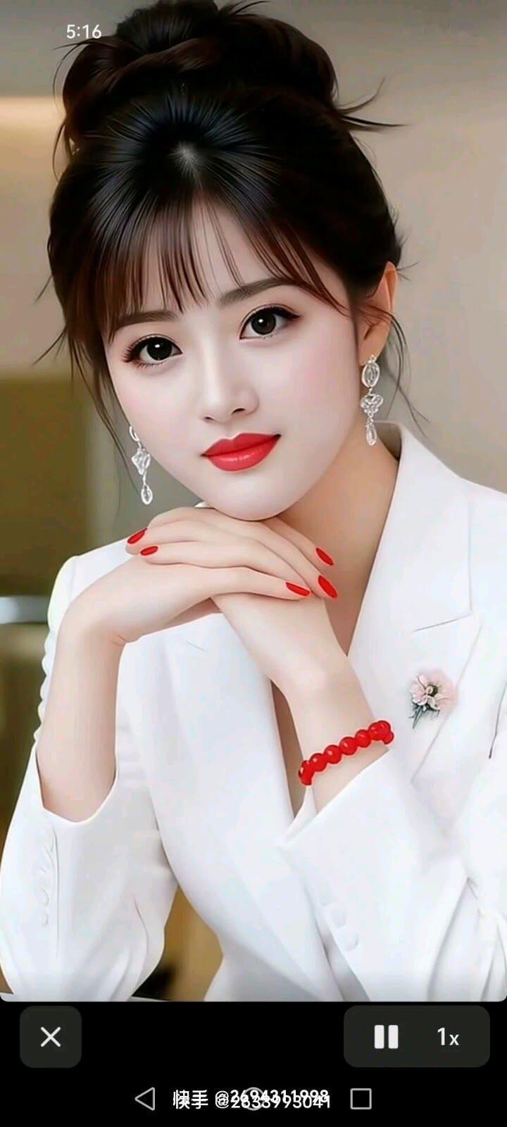 优雅白衣少女，红唇与耳环相映成趣，气质满分！💄✨