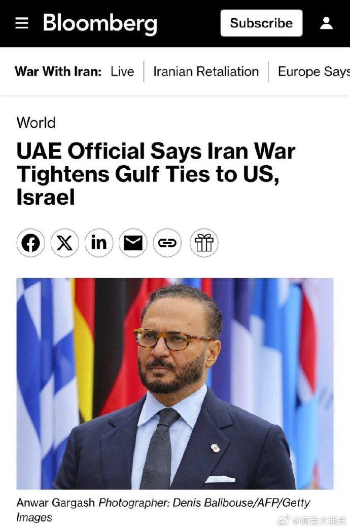 阿联酋顾问称伊朗防御性打击是"错误"，推动阿拉伯国家与以色列和美国侵略者走得更近