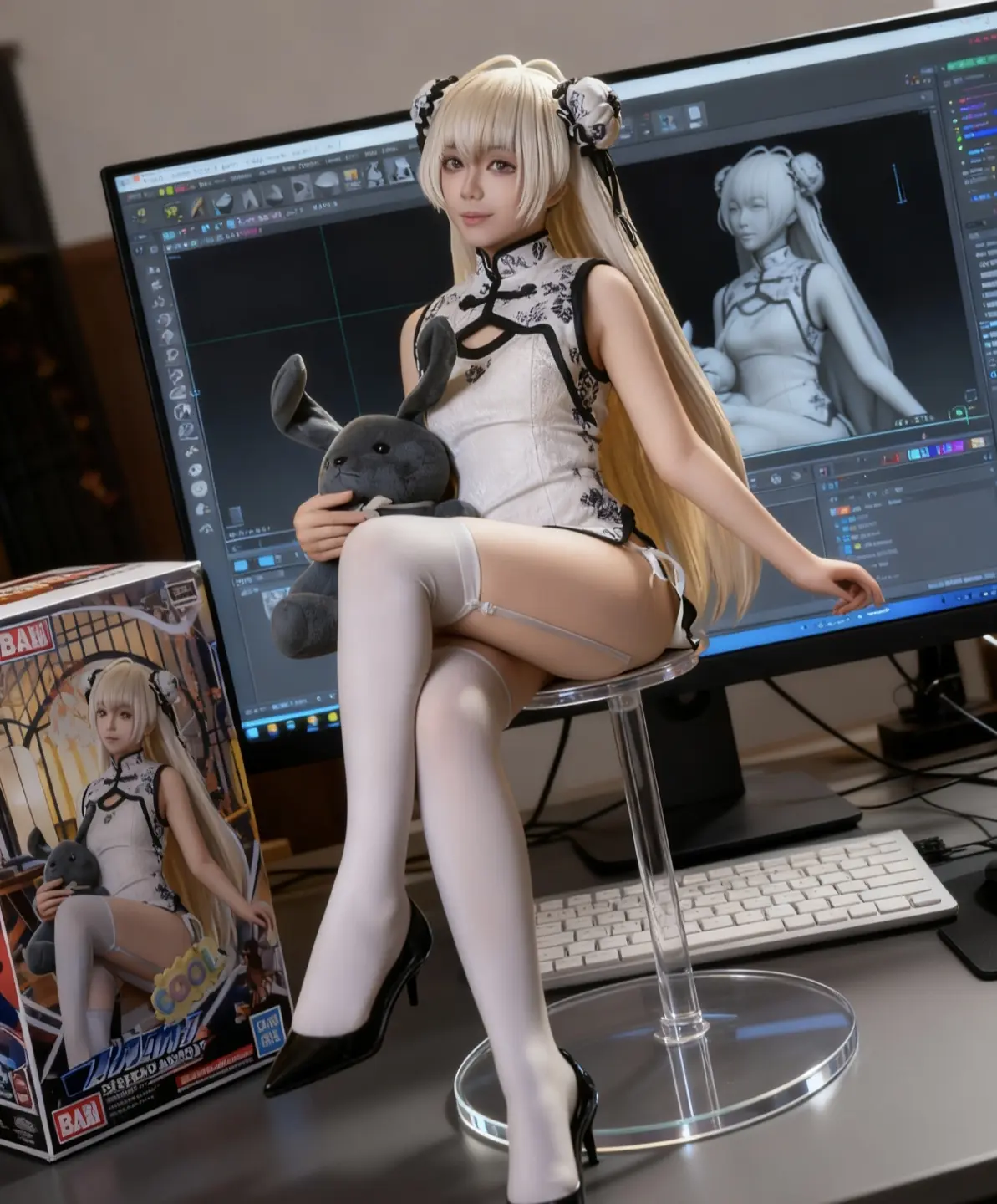 手办 白丝yyds 穹妹旗袍 这腿又长又白又细 cosplay