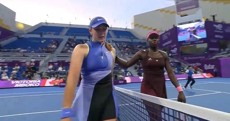 姆博科6-3,3-6,7-6（4)安德烈娃
晋级多哈八强
1/4战郑钦文和莱巴的