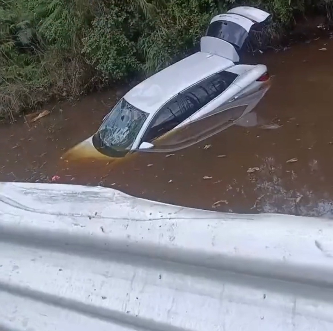【玉林某垃圾站旁一汽车撞进路边的水窝里】10月2日，网友爆料称：玉林市某地的一个