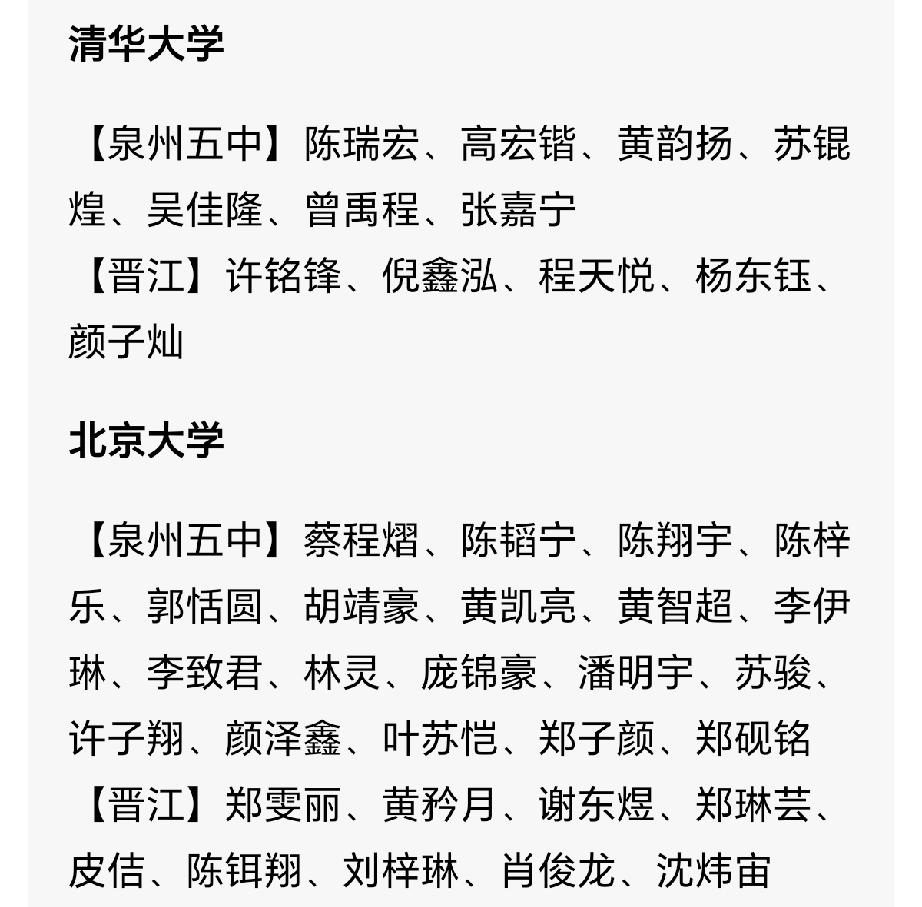2026高考，泉州部分考上清华大学，北京大学优秀学子名单！