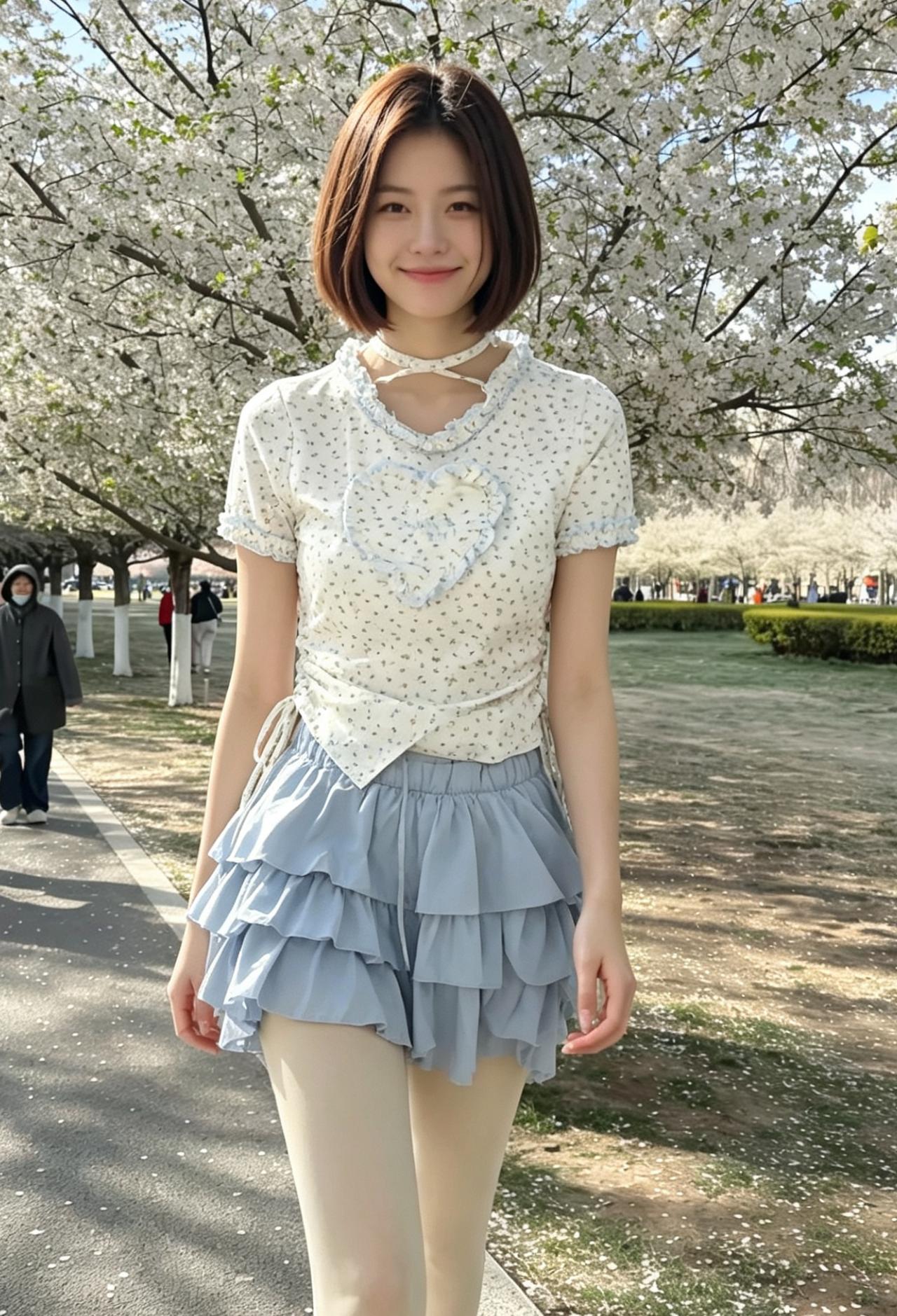 蕙风漫染满芳林，浅碎花衣衬软心。
一笑春阳皆暖意，亭亭娇影动光阴。