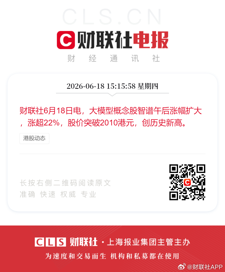 智谱股价突破2000港元财联社6月18日电，大模型概念股智谱午后涨幅扩大，涨超2