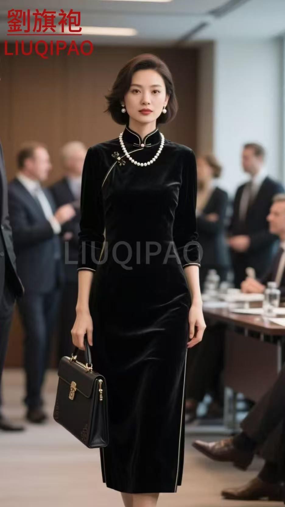 优雅黑丝绒连衣裙，职场女性的经典选择！👗💄