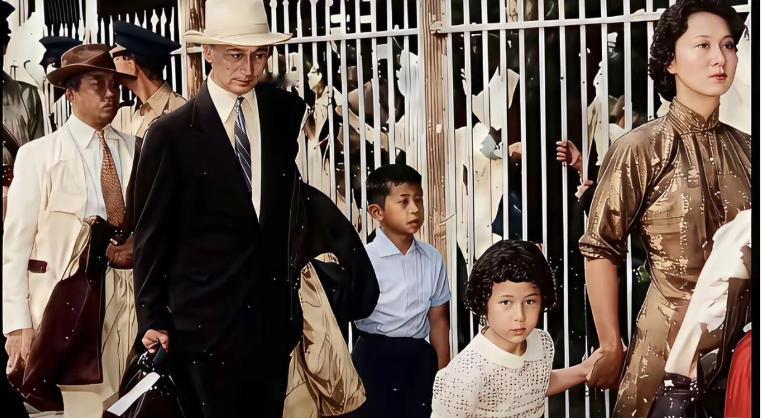 1955年10月8日，被困美国五年的钱学森带着妻子蒋英，一双儿女，在港英人员全程