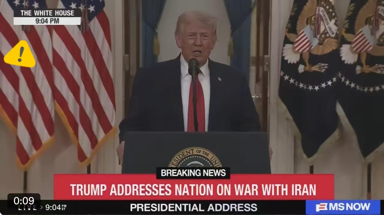 特朗普刚才，北京时间4月2日的上午九点发表全国电视讲话的时候说：

我们现在完全