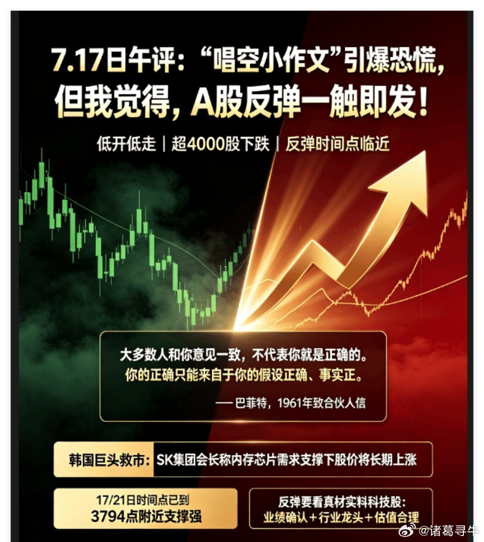 7.17日午评:“唱空小作文”引爆恐慌，但我觉得，A股反弹一触即发!今天上午A股