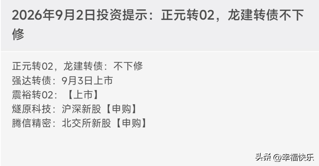 20260902
——等待上市中
强达转债，丰茂转债

震裕转02：09-02上