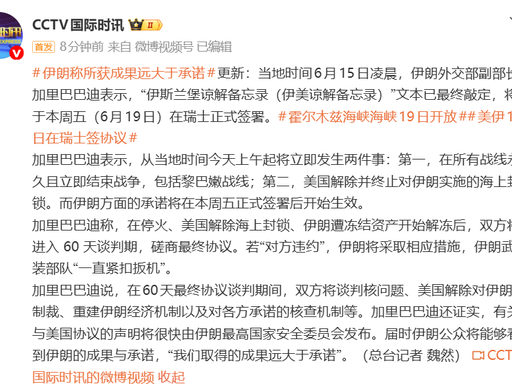 伊朗称所获成果远大于承诺【霍尔木兹海峡海峡19日开放】美伊19日在瑞士签协议6月