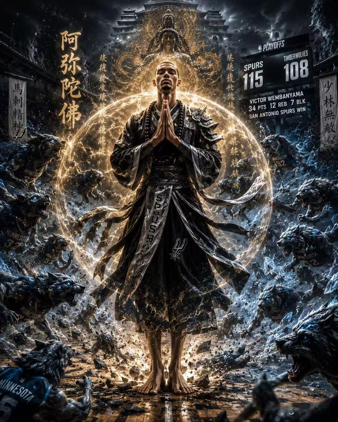 7场季后赛35个盖帽，外星人降临，文班亚马打爆森林狼，力助马刺115：108取胜