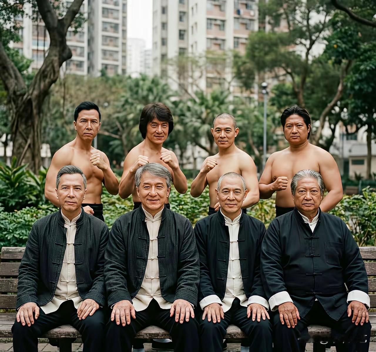 根据功夫的高低排位座次，洪金宝也应该坐中间吧。