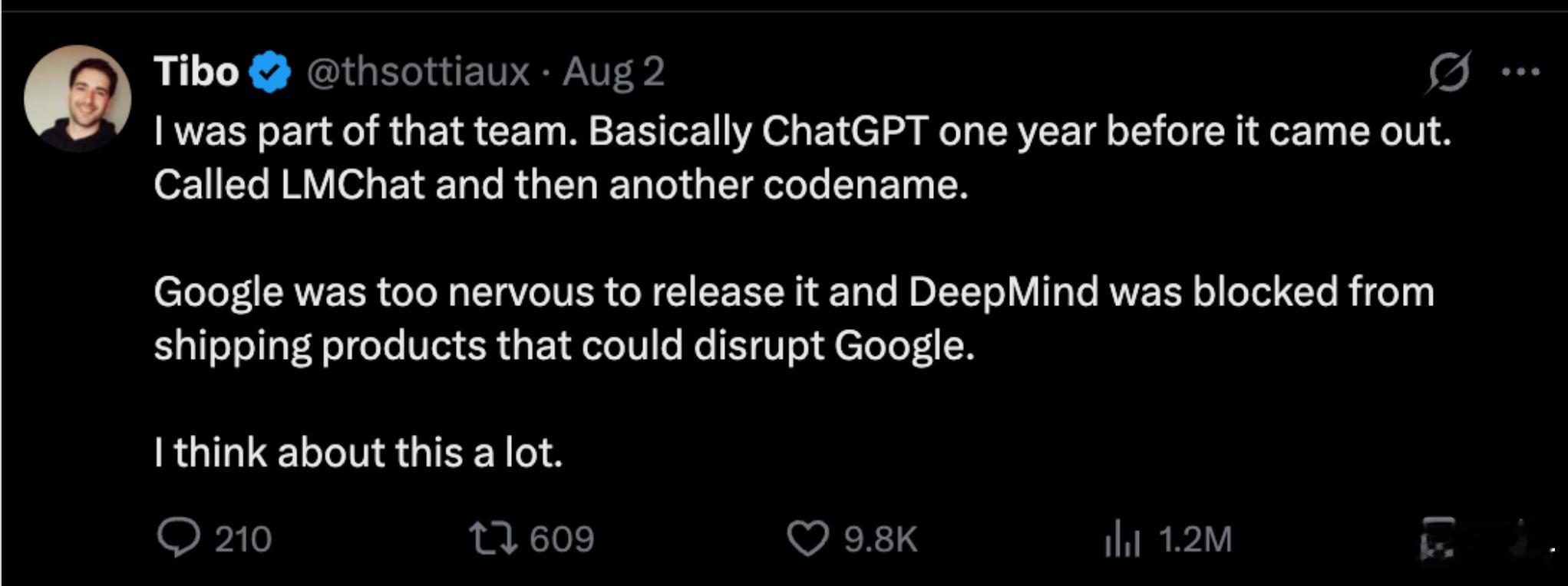 Codex负责人Tibo爆料：谷歌早一年就做出了ChatGPT，硬是没敢发早一年