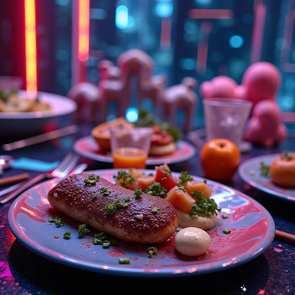 未来的晚餐，科技与美食的完美交融✨🍽️，仿佛每一口都是对未来的畅想！ 未来科技