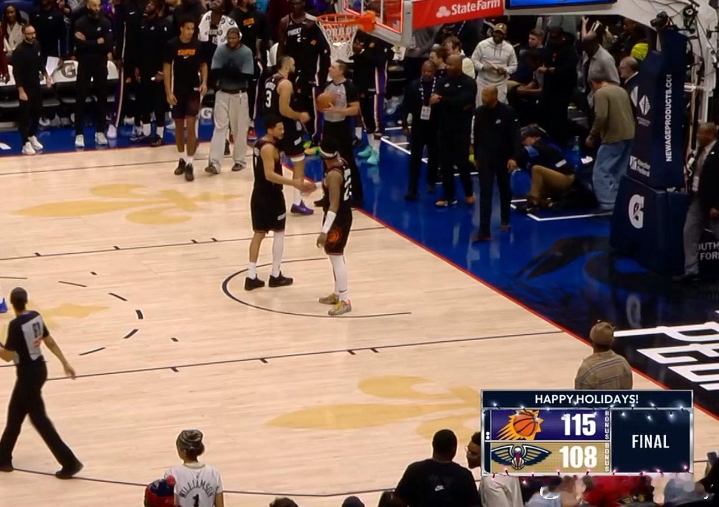 太阳115-108战胜鹈鹕，取2连胜。勇士距离太阳相差1.5个胜场 