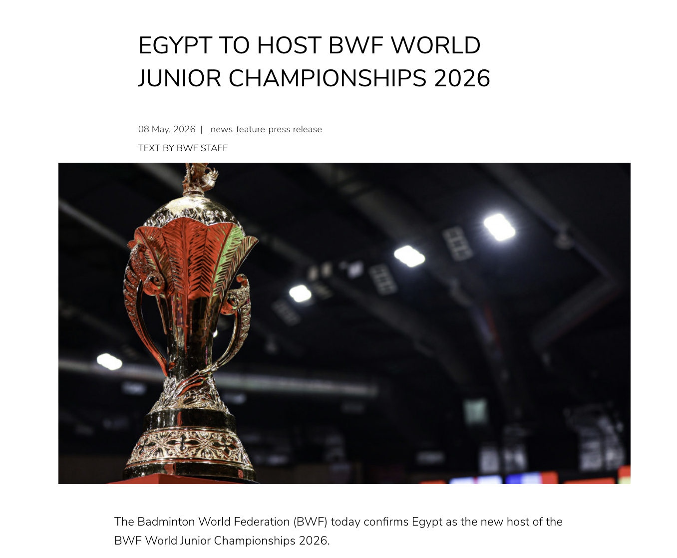 【世界羽联官宣🇪🇬埃及开罗为2026年世青赛举办地】此前 ，印尼羽毛球协会于