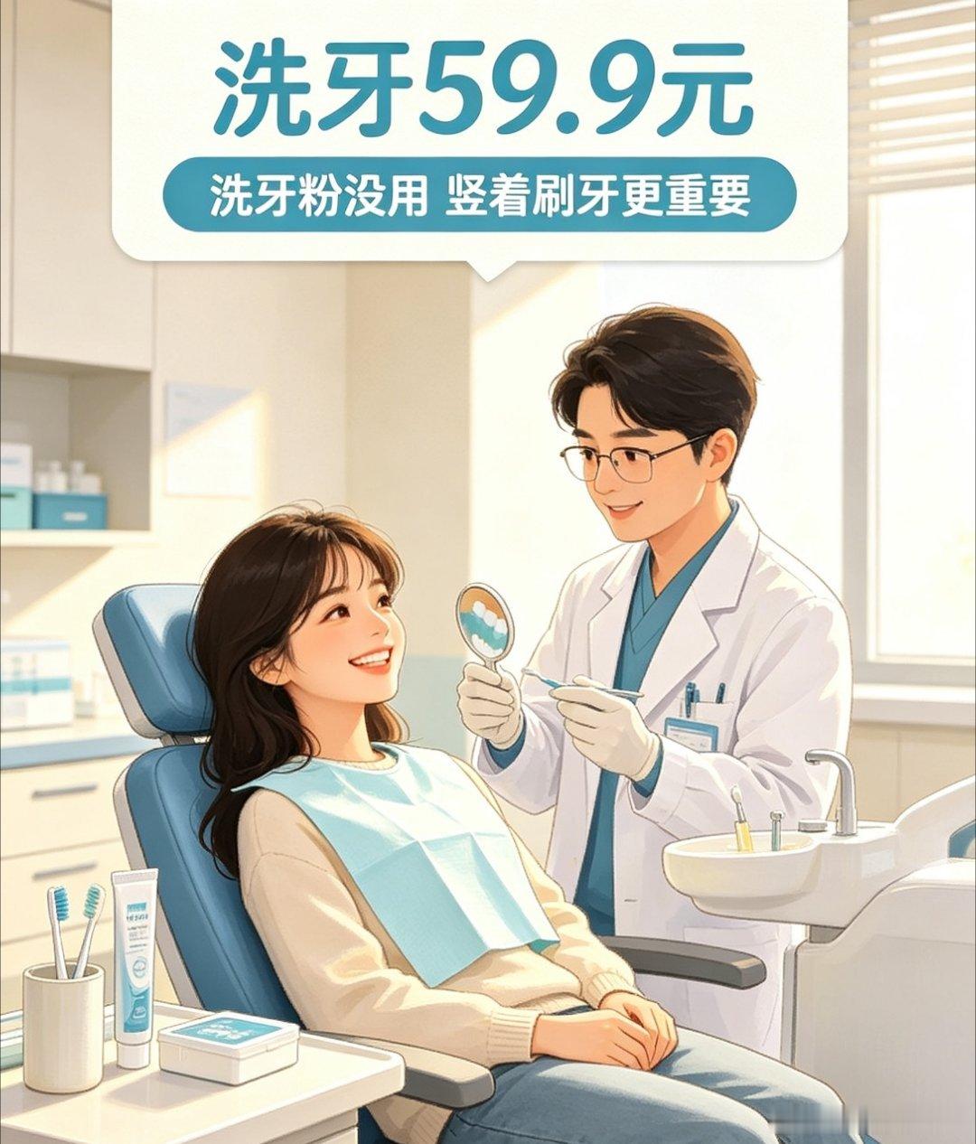 今天去洗牙只花了59.9元，清理得特别干净。之前每次洗牙动辄一百多甚至两百，这次