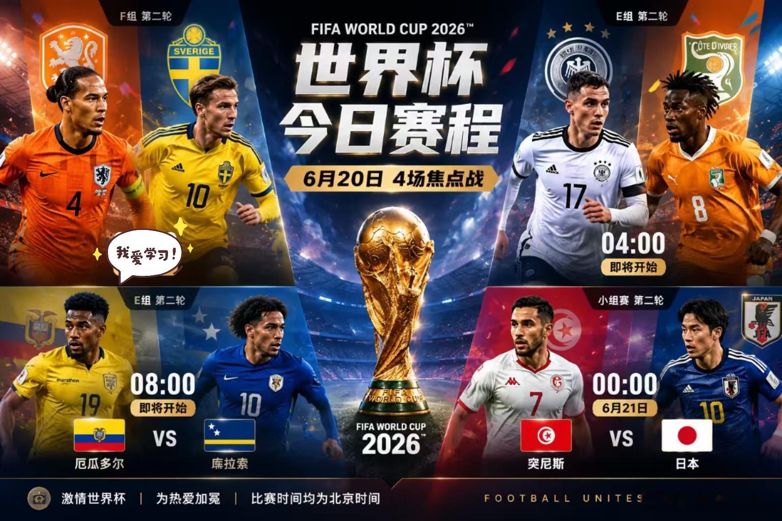 美加墨世界杯 进入Day 10，小组赛第二轮继续推进。今天（6/20）我们聊明天