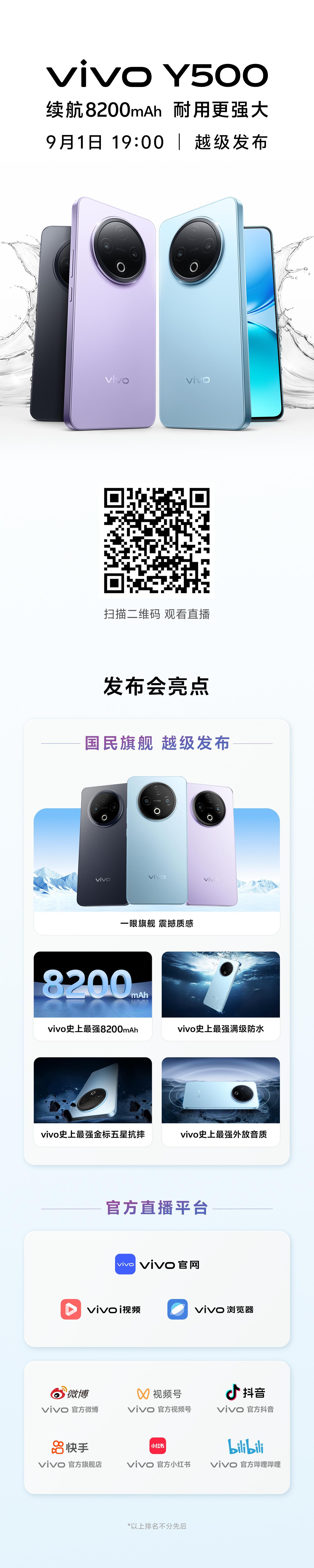 今晚19点，vivo Y500 国民神机，续航神机，8200mah超大电池，出门