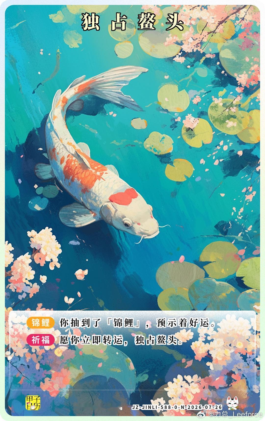 锦鲤 愿你立即转运，独占鳌头。 