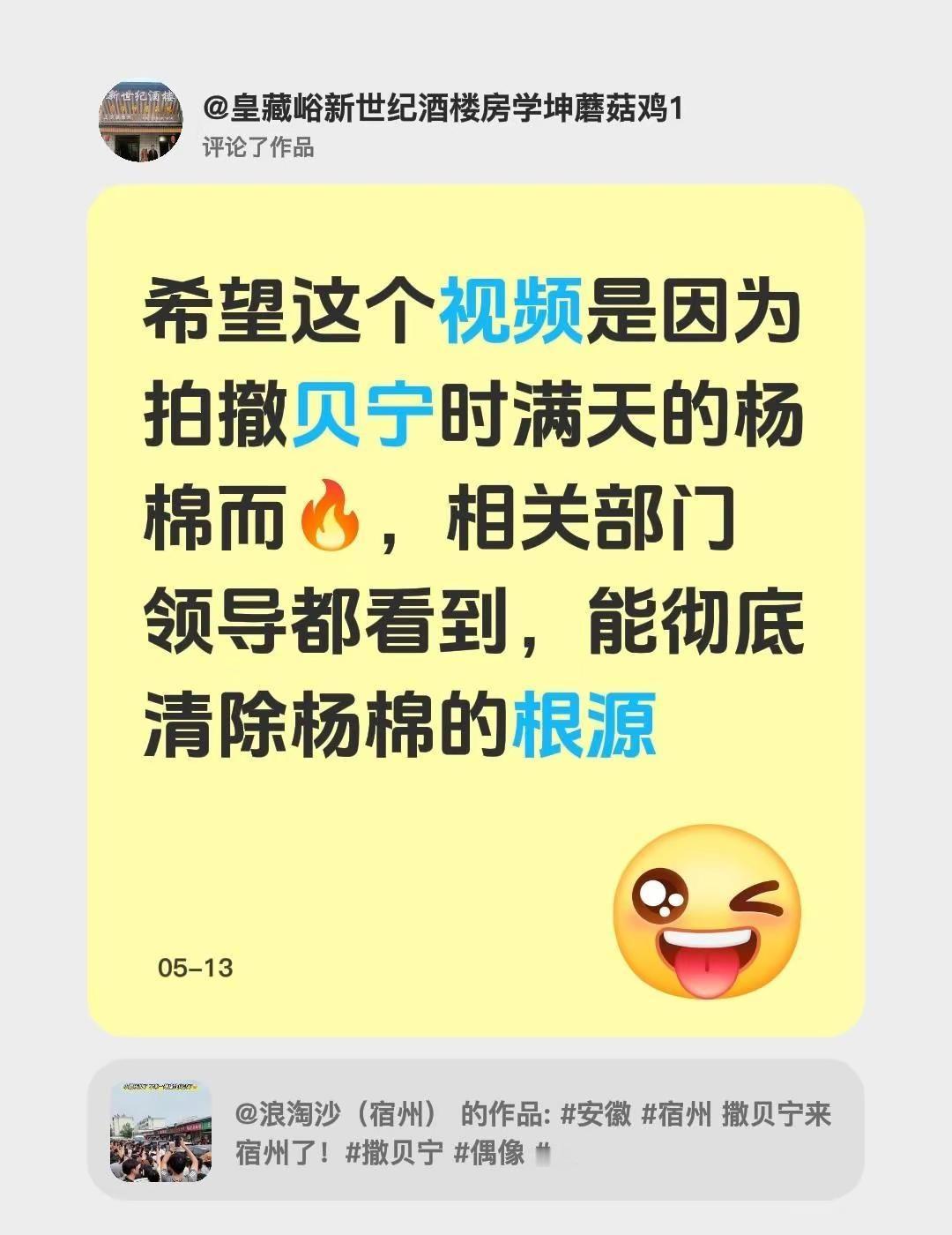 我评论了@浪淘沙（宿州） 的作品：希望这个视频是因为拍撤贝宁时满天的杨棉而🔥，