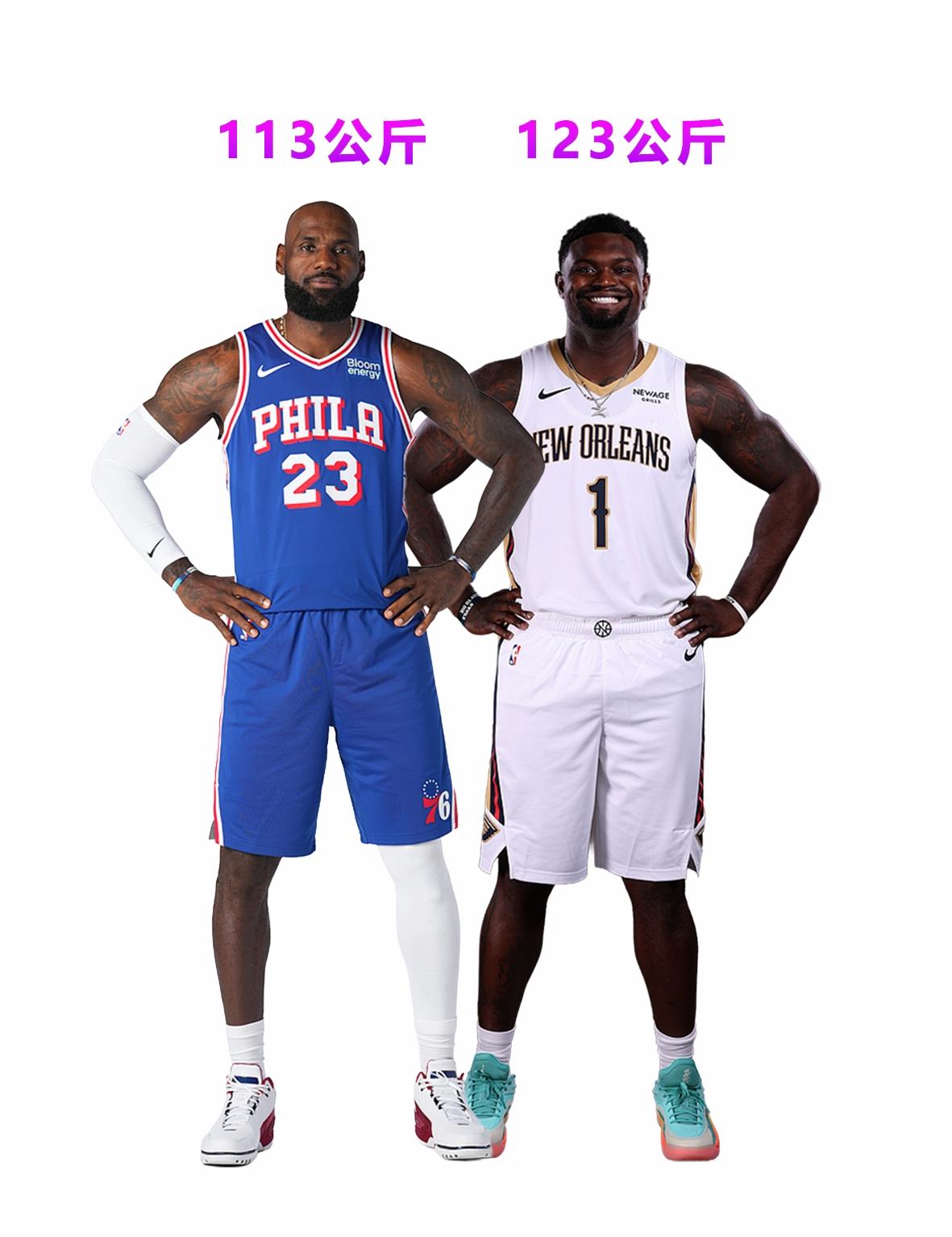 詹姆斯和锡安都是NBA的顶级壮汉，两人近日都拍摄了定妆照，我们来看看两人身材对比